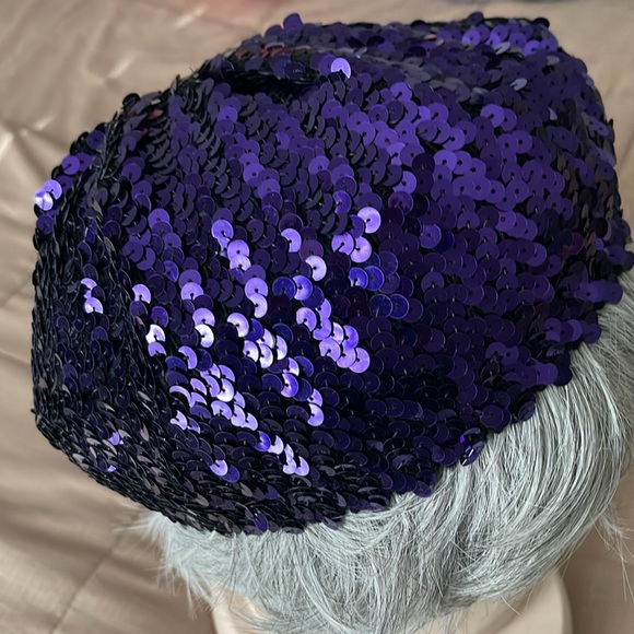 Purple Sequined Stretch Beanie / Hat - Picture 3 of 8